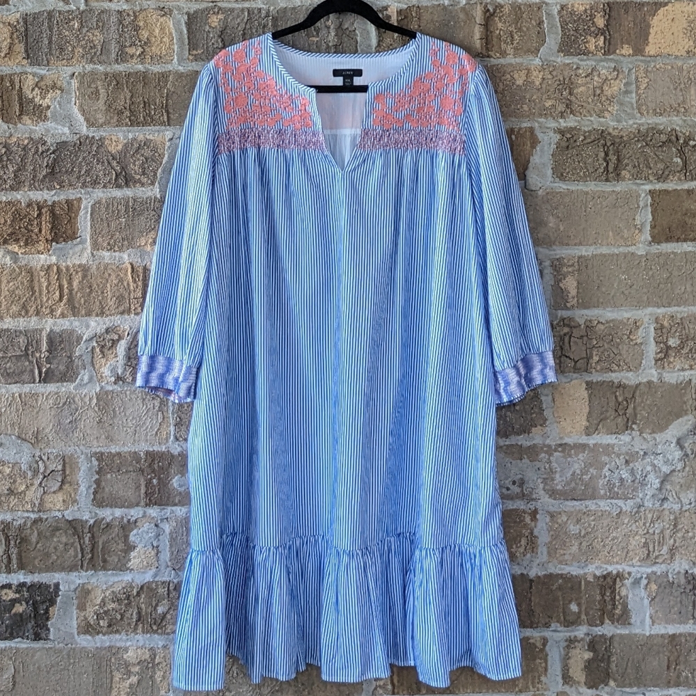 J. Crew Striped Long Sleeve Dress with Pink Accents